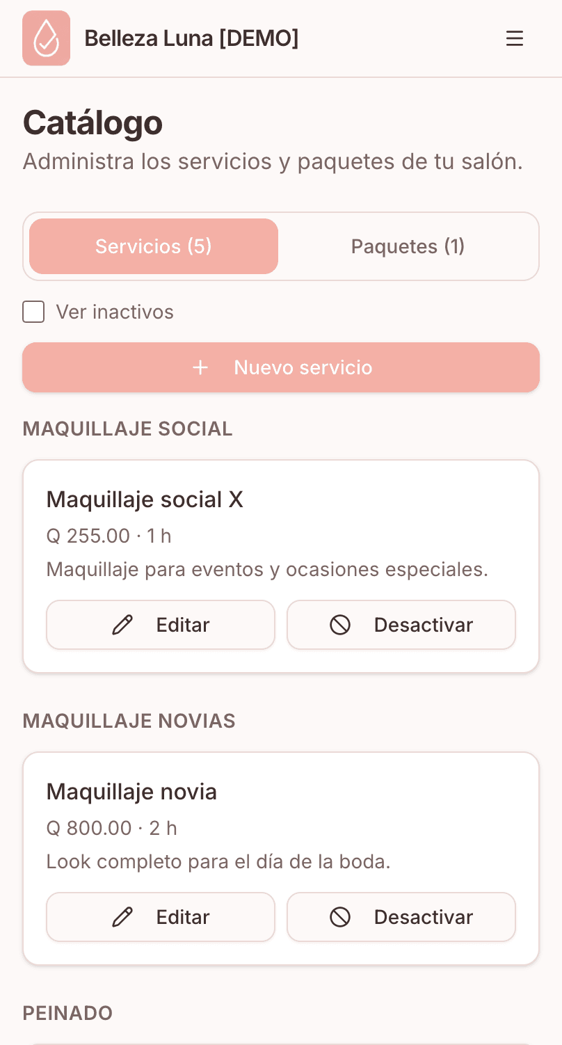 Pantalla Catálogo