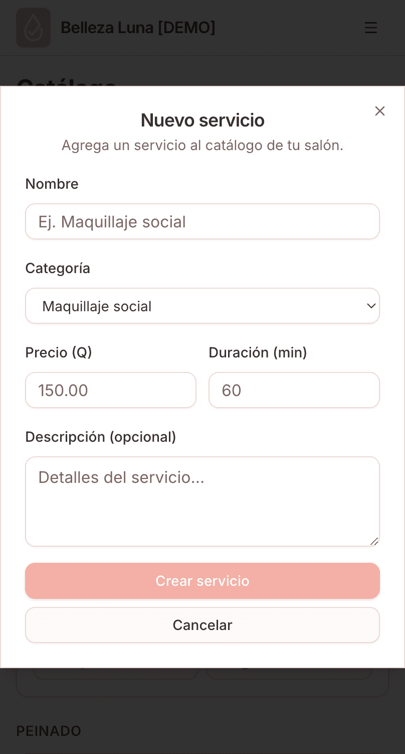 Formulario de nuevo servicio