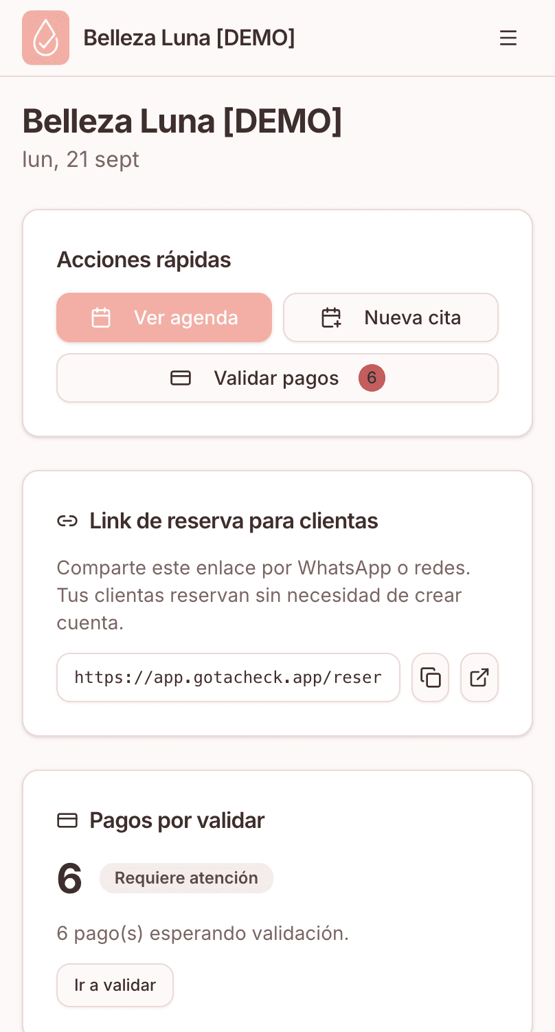 Inicio del panel tras iniciar sesión