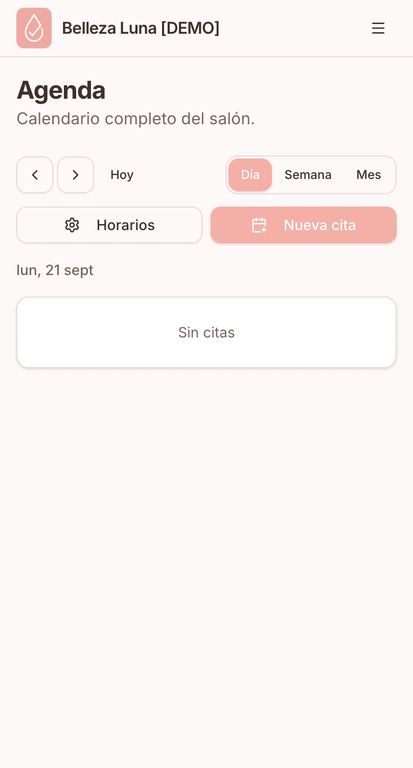 Agenda con el botón Horarios