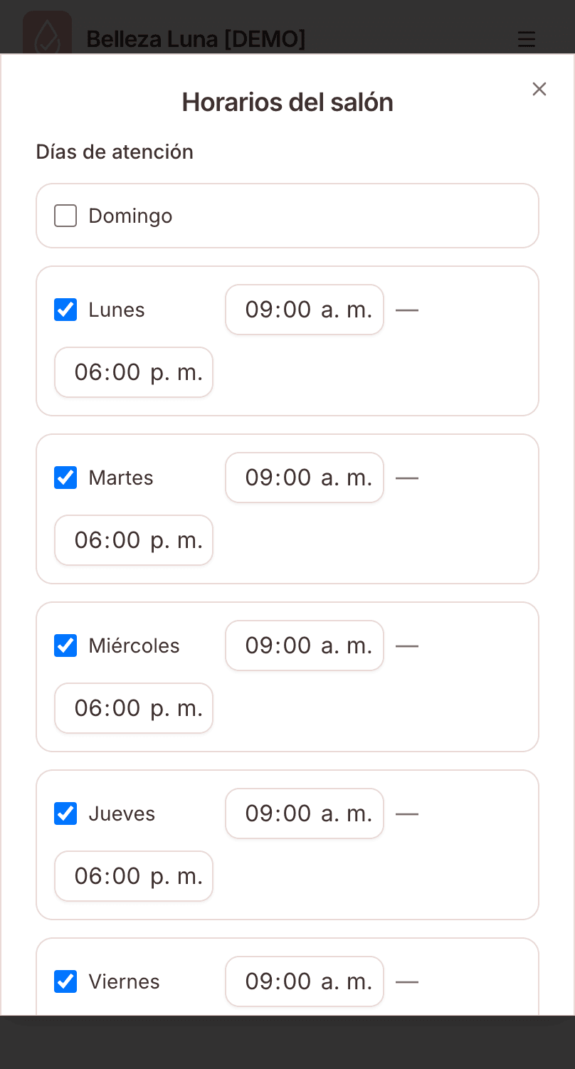 Diálogo Horarios del salón