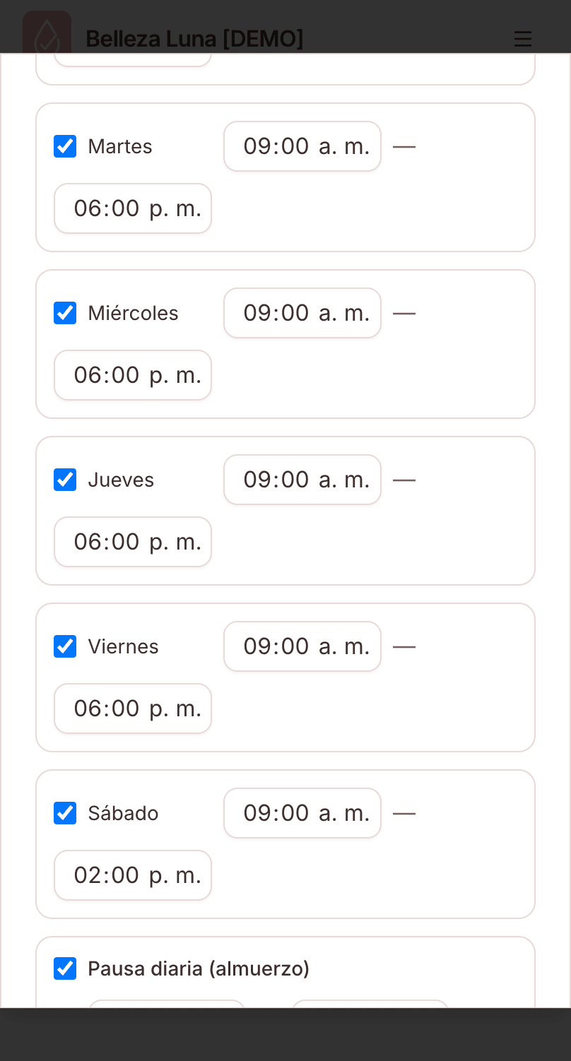 Configuración de pausa diaria