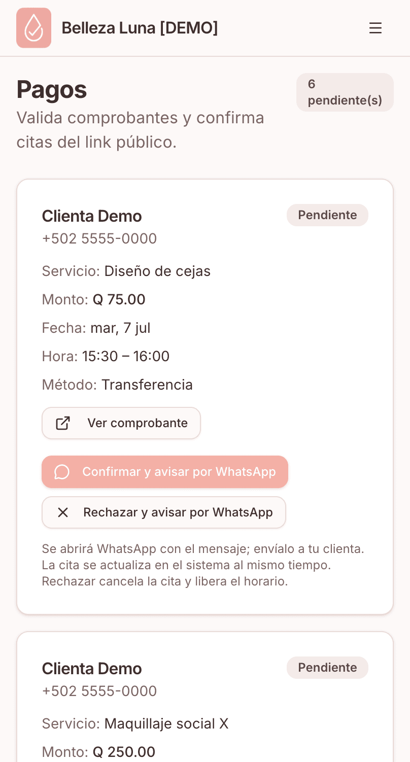 Botones Aprobar y Rechazar